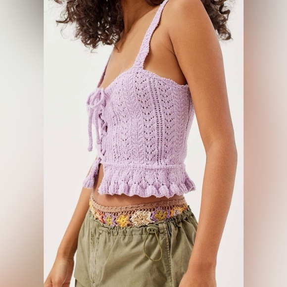 URBAN OUTFITTERS Carmella Ruffle Knit Tank Top Lavender Tie Front Size Small - Picture 2 of 13